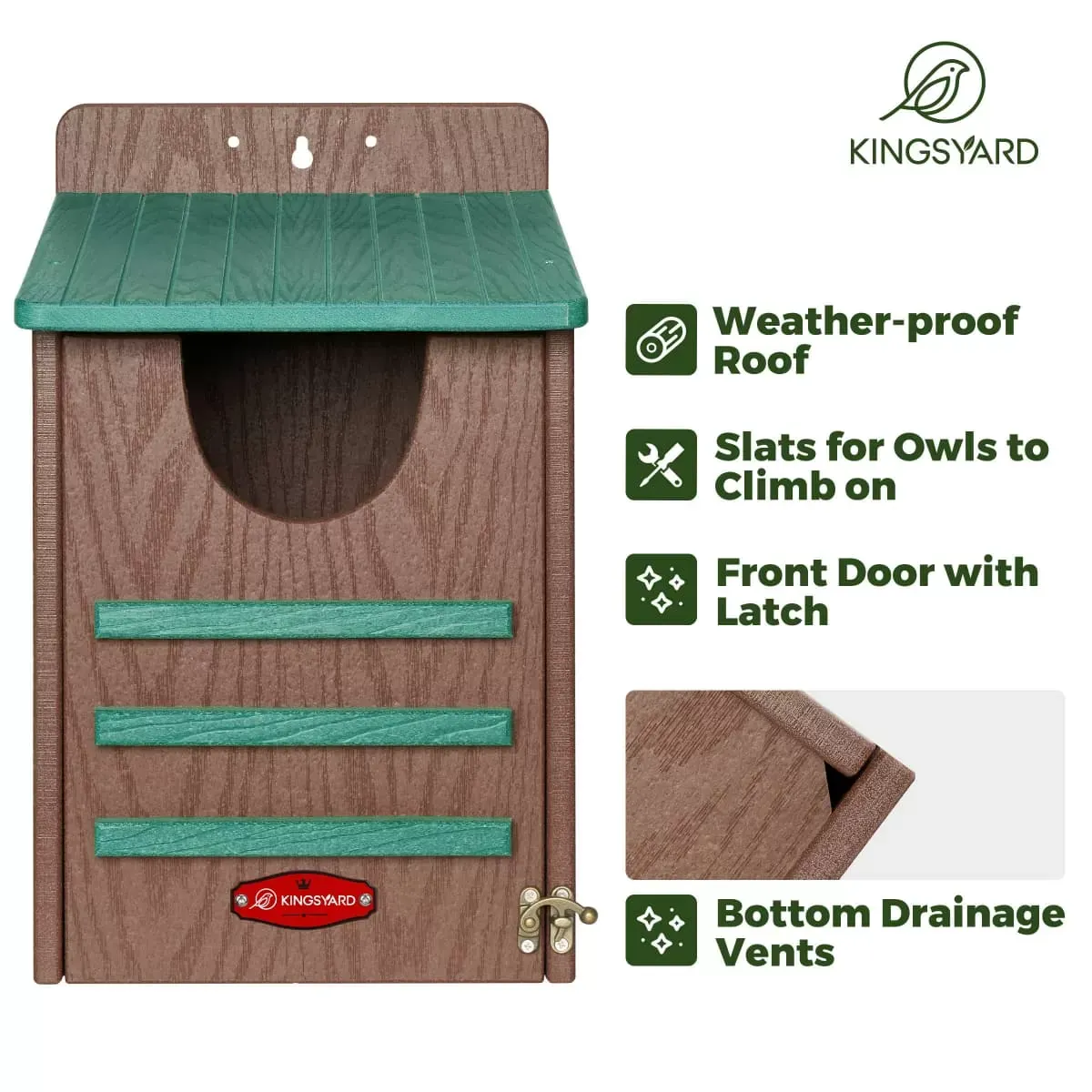 Kingsyard Weatherproof Owl House Outdoor Nesting Box 8