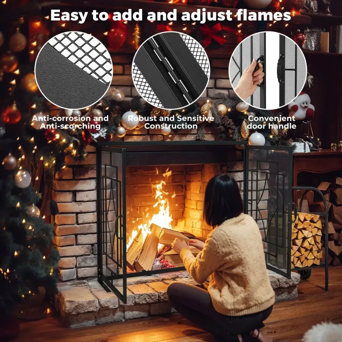 Kingsyard Geometric Metal Fireplace Screen with Magnetic Panels 4