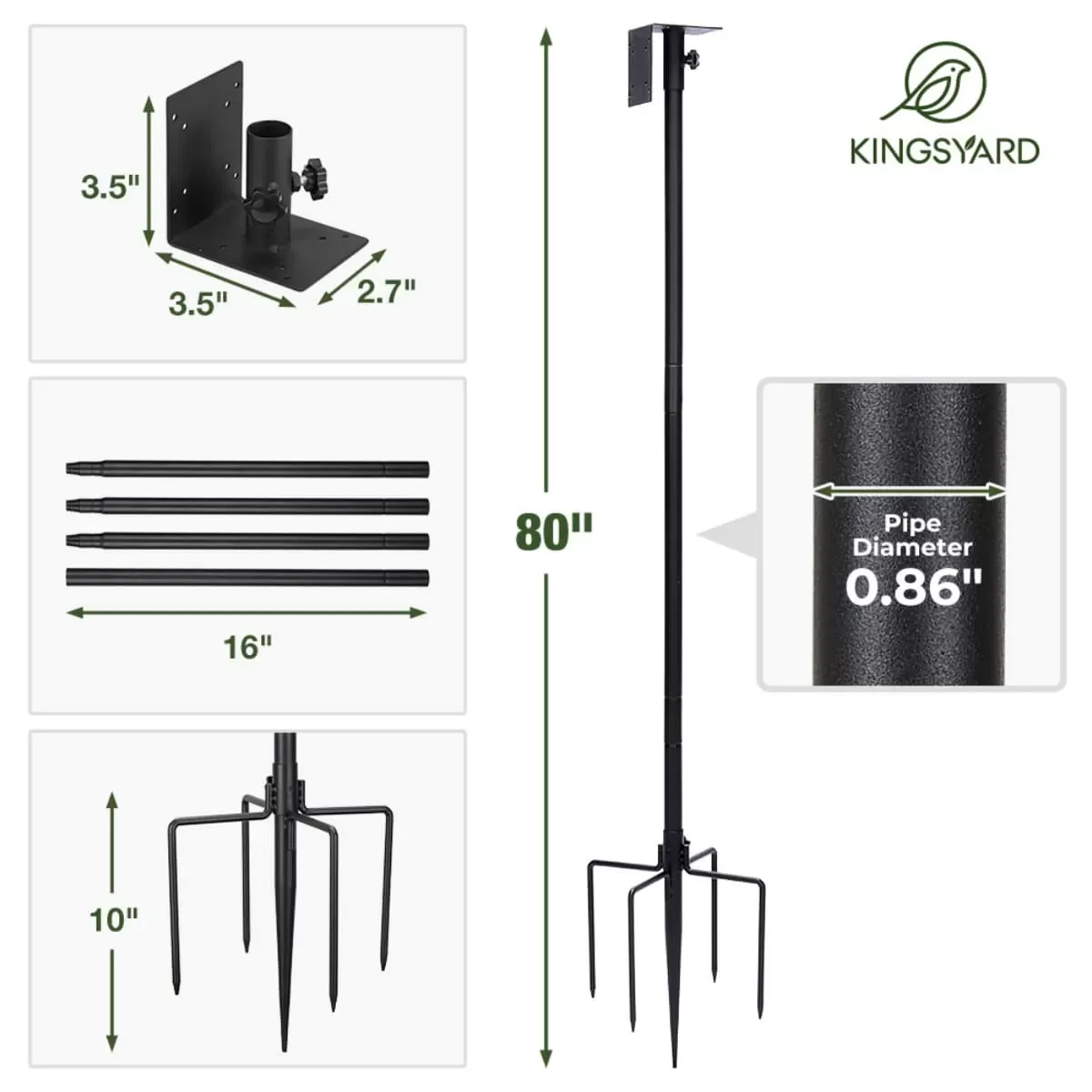 Kingsyard 80-Inch Smart Bird Feeder Mounting Pole 3