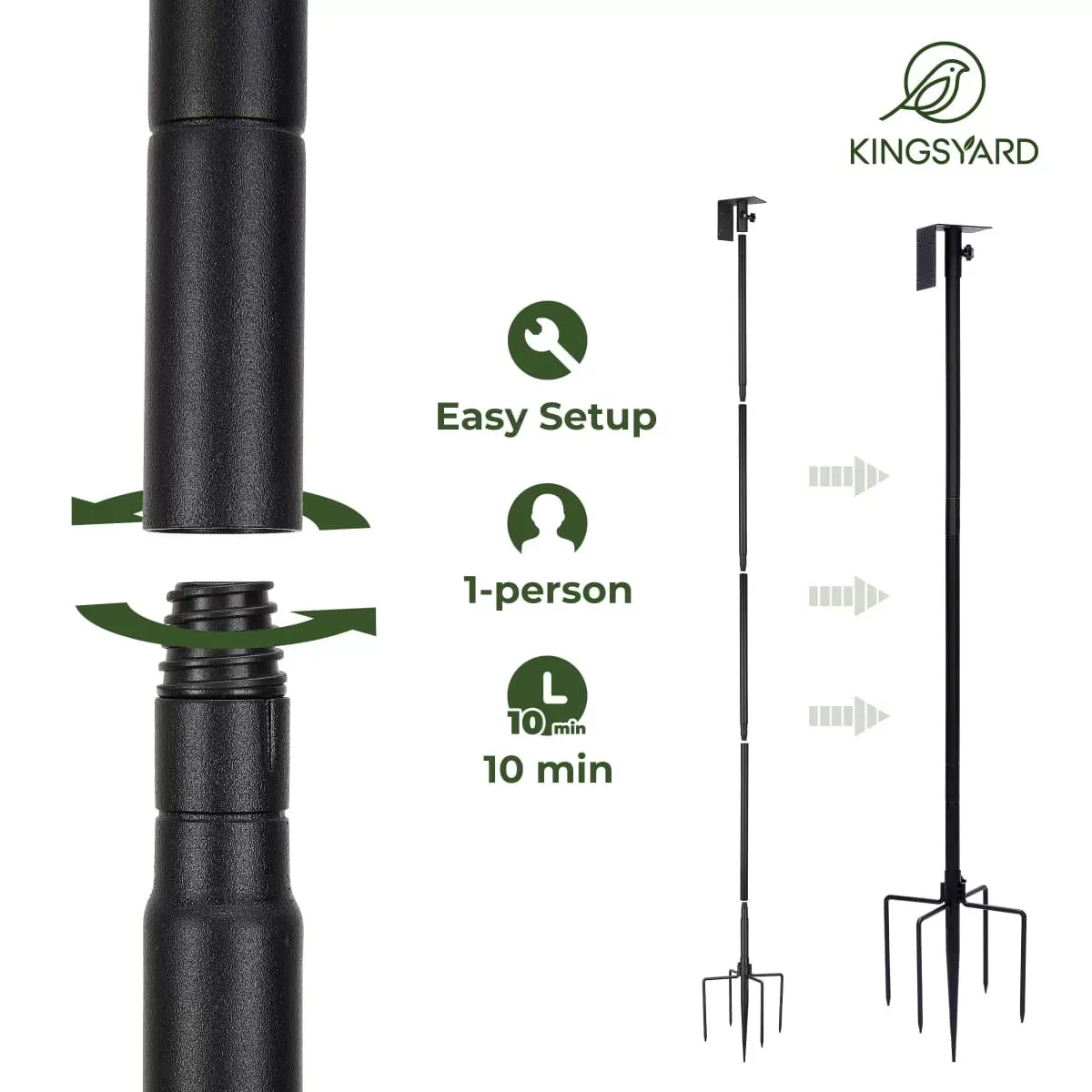 Black Kingsyard 80-Inch Smart Bird Feeder Mounting Pole 4