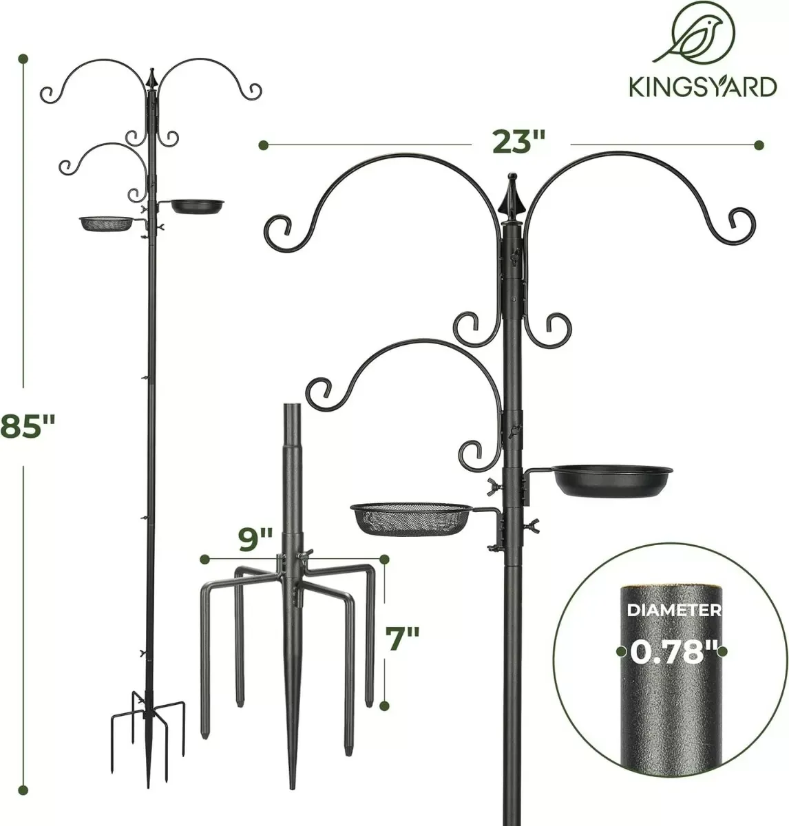 Black Kingsyard 85-Inch Bird Feeding Station Kit with 5-Prong Base 3 Black Kingsyard 85-Inch Bird Feeding Station Kit with 5-Prong Base 3