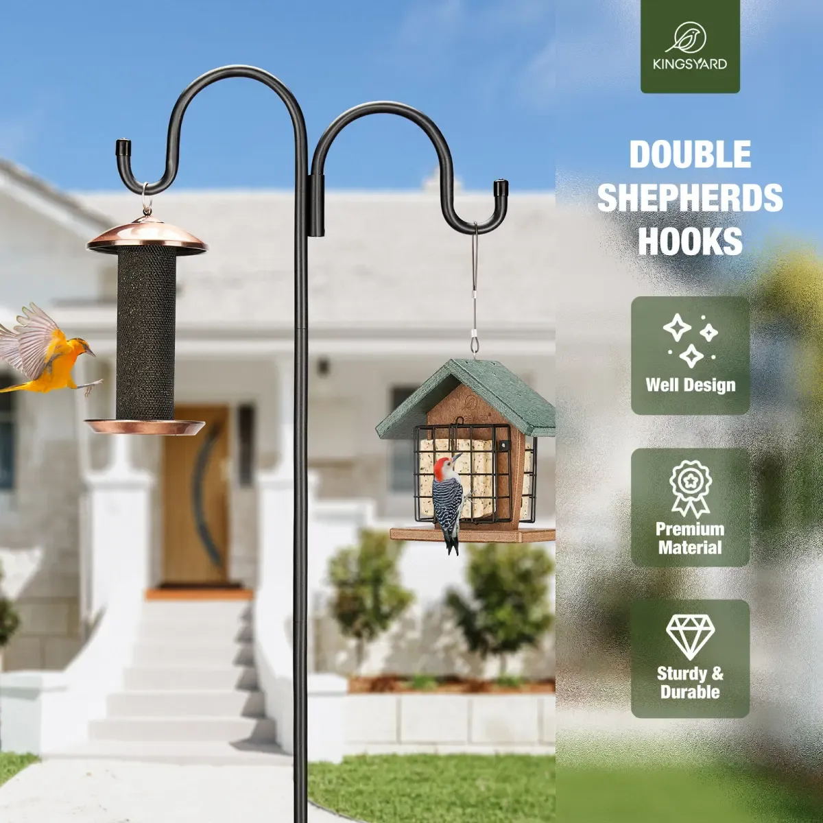 Kingsyard Heavy Duty Bird Feeder Pole with Double Shepherd Hooks 5