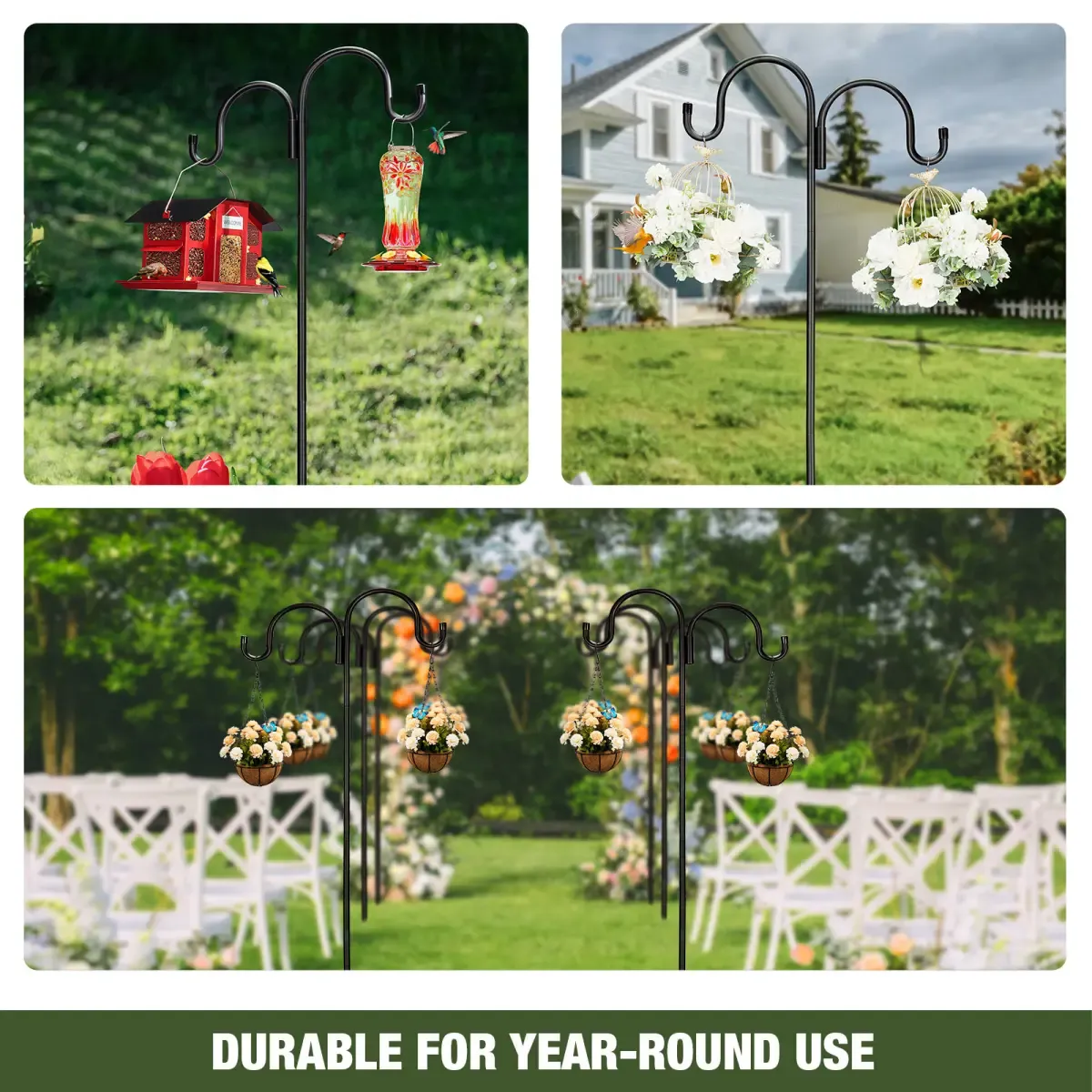 Kingsyard Heavy Duty Bird Feeder Pole with Double Shepherd Hooks 6
