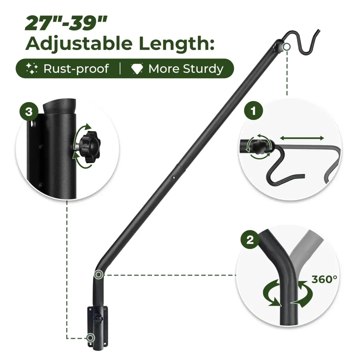 Black Kingsyard Adjustable(27-39'') Metal Deck Hook Bird Feeder Hangers 4 Black Kingsyard Adjustable(27-39'') Metal Deck Hook Bird Feeder Hangers 4