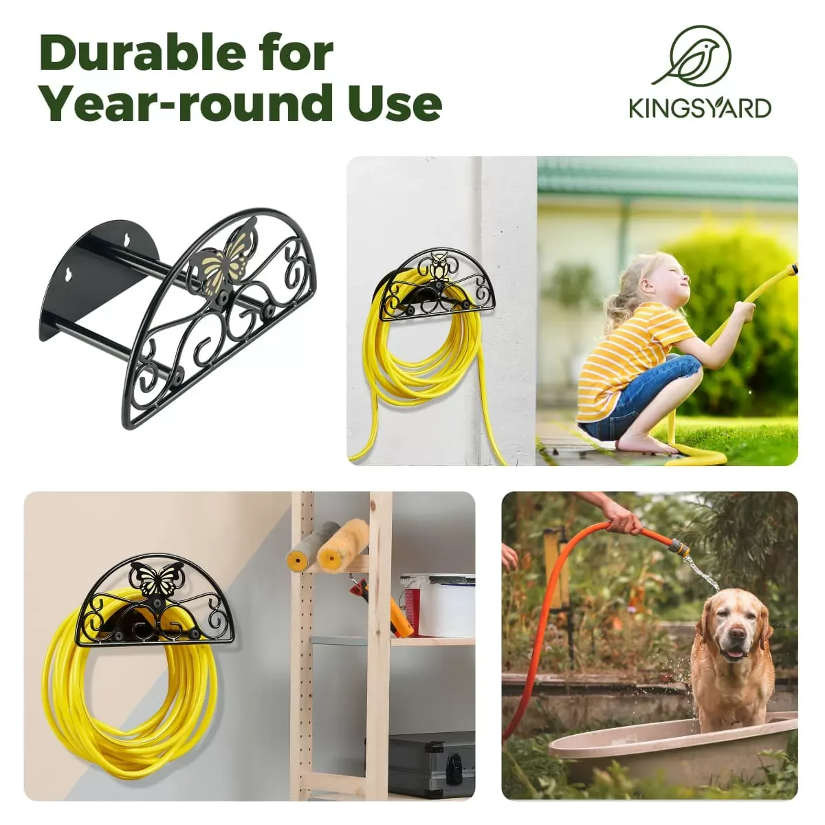 Kingsyard Wall Mount Garden Hose Holder Holds 100Ft Hoses 6