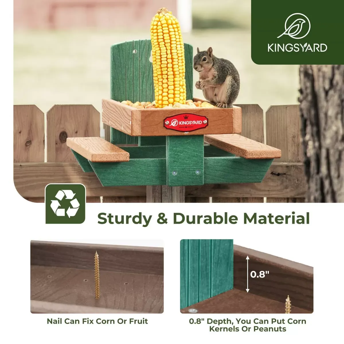 Green Kingsyard Recycled Plastic Squirrel Picnic Table with Corn Cob 5 Green Kingsyard Recycled Plastic Squirrel Picnic Table with Corn Cob 5