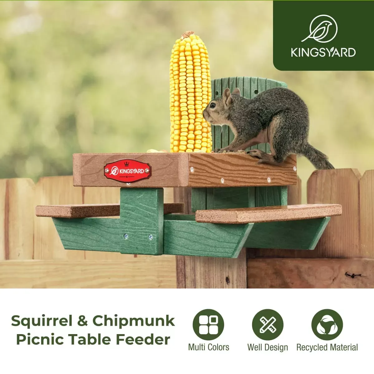 Green Kingsyard Recycled Plastic Squirrel Picnic Table with Corn Cob 6 Green Kingsyard Recycled Plastic Squirrel Picnic Table with Corn Cob 6