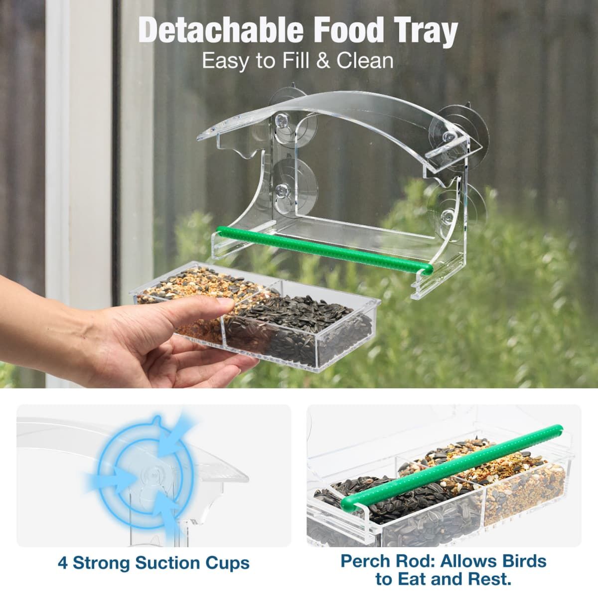 Kingsyard Transparent Acrylic Window Bird Feeder 6