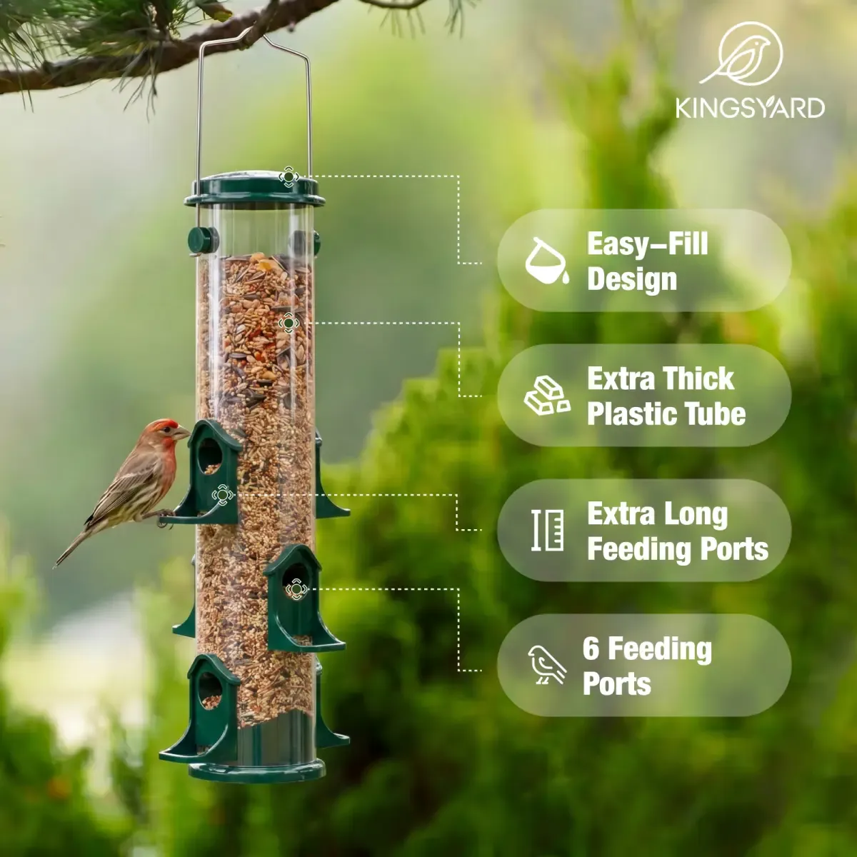 Kingsyard 6-Port Plastic Tube Wild Bird Feeder 5