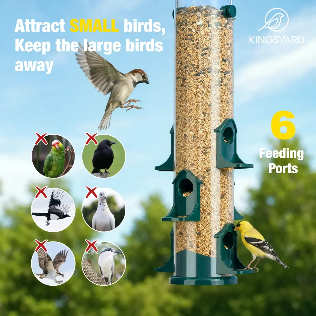 Kingsyard 6-Port Plastic Tube Wild Bird Feeder 6