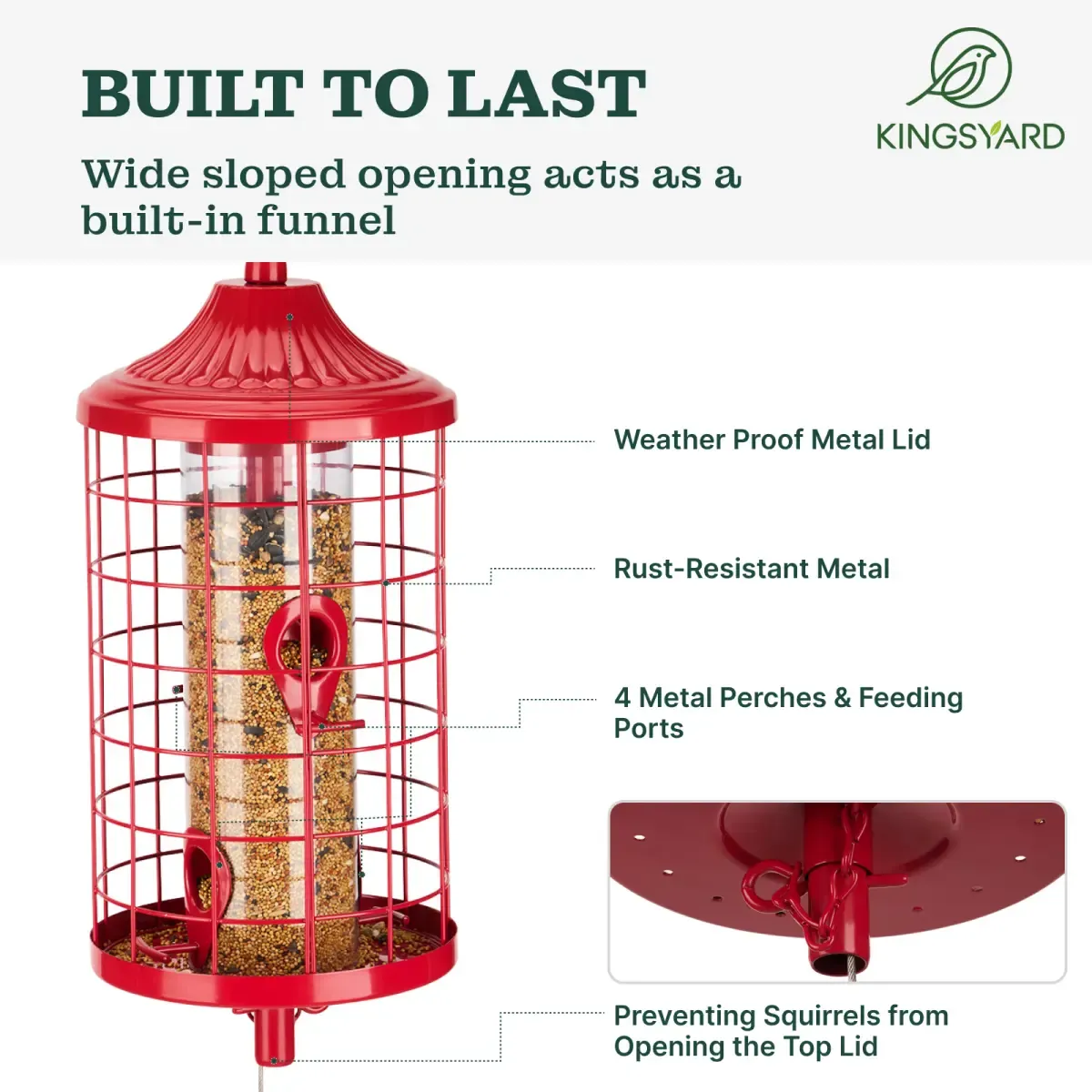 Kingsyard Squirrel Proof Caged Outdoor Wild Bird Feeder 5