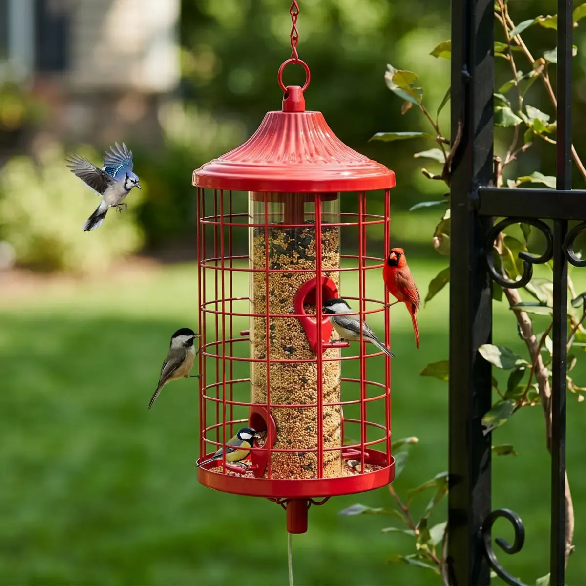 Kingsyard Squirrel Proof Caged Outdoor Wild Bird Feeder 9